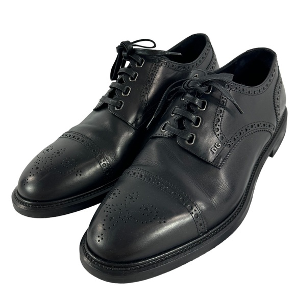 DOLCE & GABBANA Wingtip Black Leather Perforated Men's Oxfords 9.5UK - 10.5 US - Picture 3 of 12
